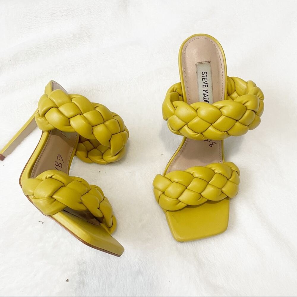 Steve Madden Kenley Citron yellow heeled sandal braided leather size 7 - Picture 4 of 8